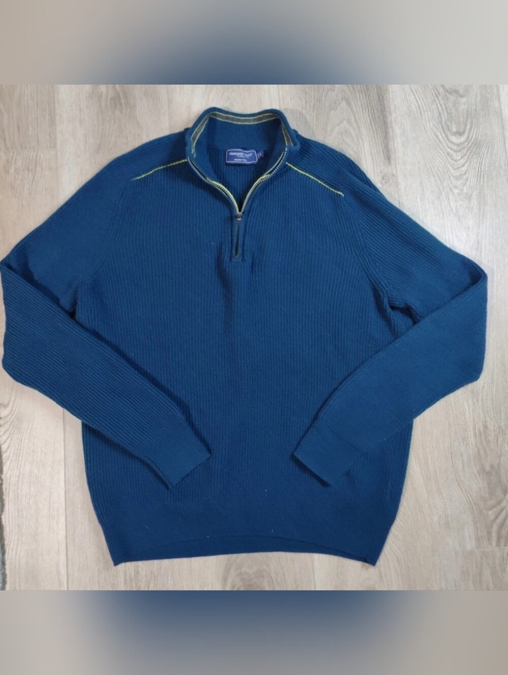 Vineyard Vines Teal 100% Merino Wool Quarter-Zip Ribbed Sweater Size L